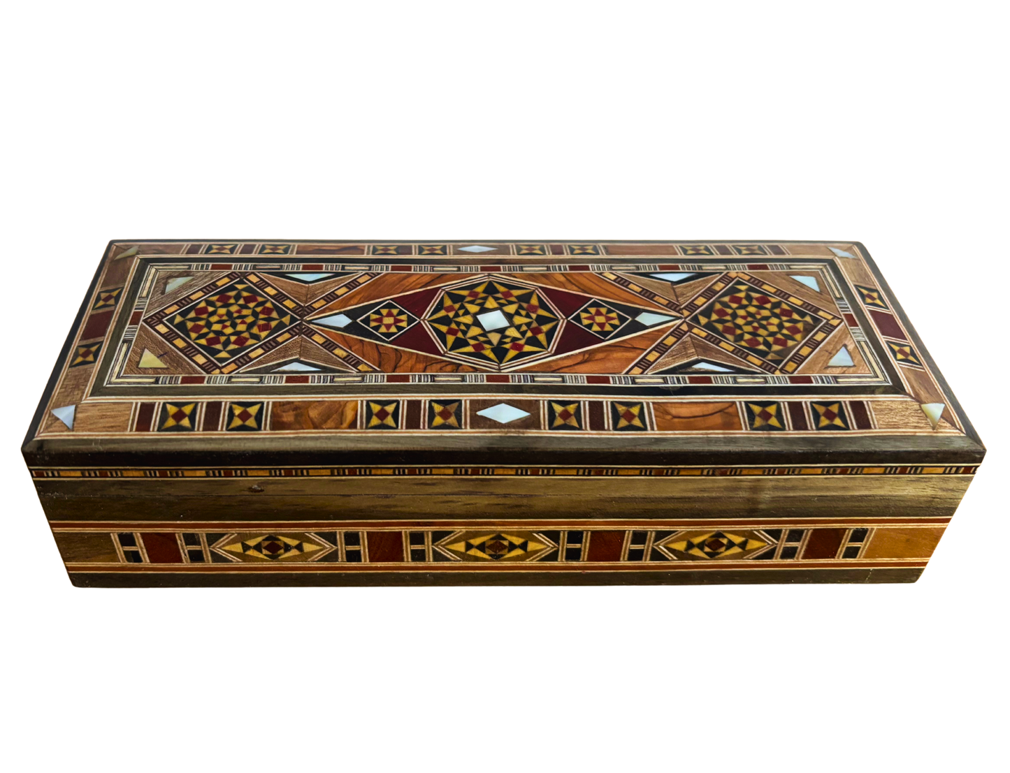 Damaszener Schmuck-, Stift- & Rosenkranzbox – Handgefertigt mit Perlmutt