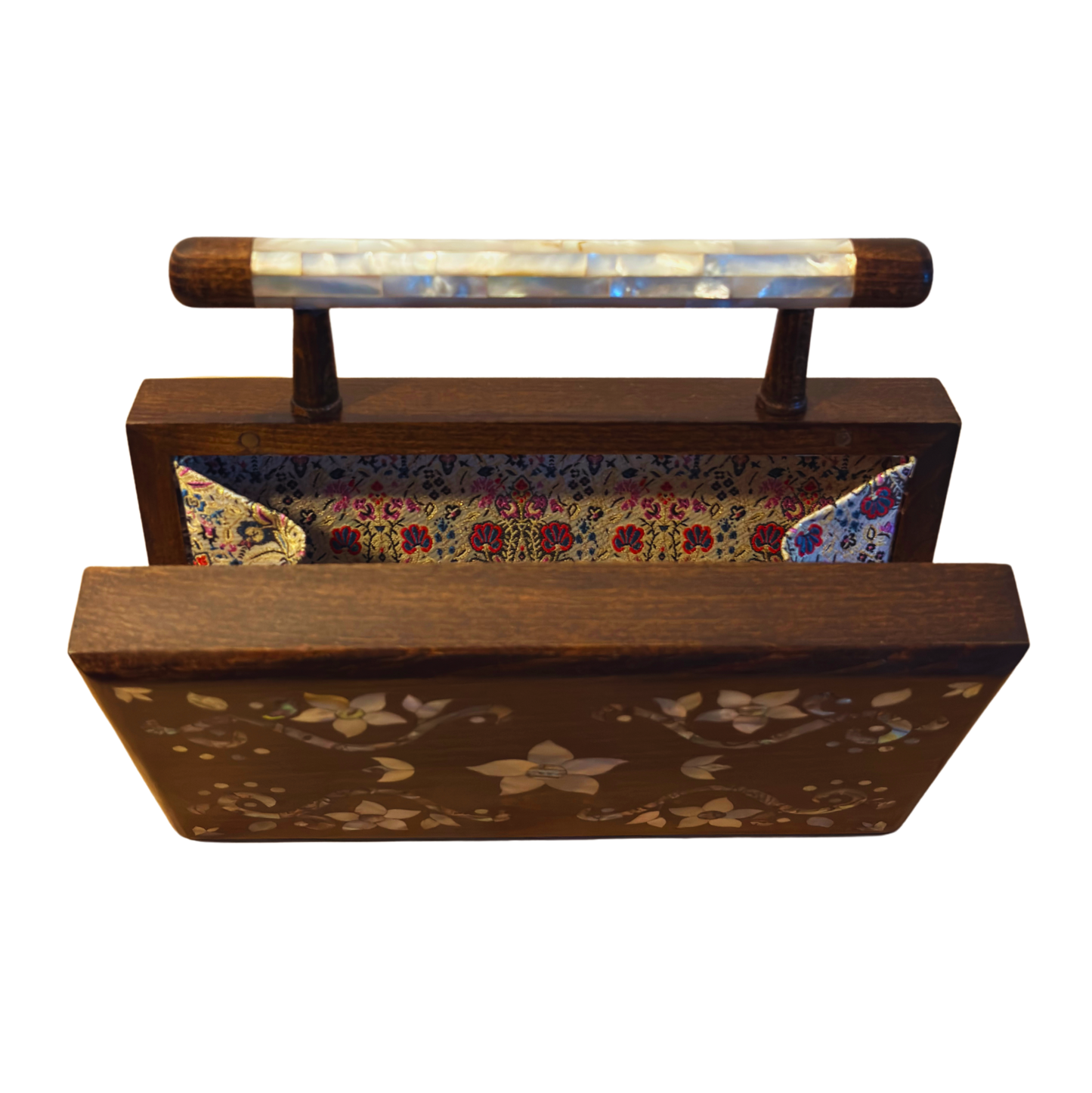 Sham – Lüks Şam El Çantası, Çiçek Motifli Sedef İşleme ve Brokar Astar