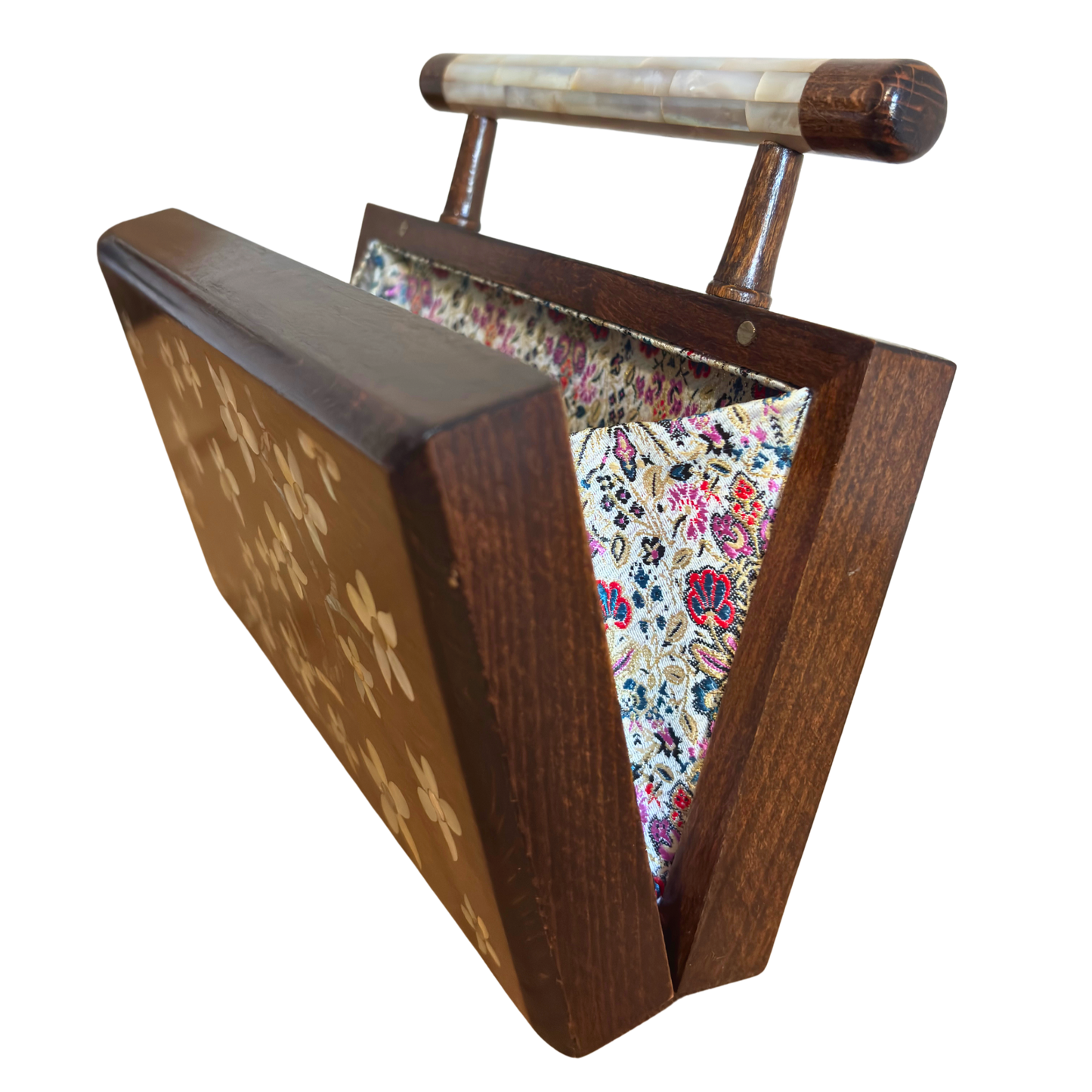 O Jasmim de Damasco – Bolsa Damasquina de Nogueira com Madrepérola e Forro em Brocado