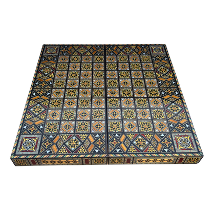 Luxury Mosaic Chess & Backgammon Set – Damascene Art & Mother of Pearl